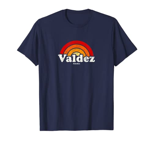 Diseño de arco iris retro vintage de los 70 de Valdez Alaska AK Camiseta