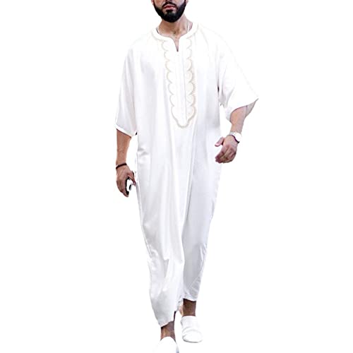 DOTBUY-SHOP Hombres Musulmán Robes, Manga Larga Thobe Arabia Saudita Tradicionales Trajes Bata Ropa Etnica Dishdasha Kaftan Kandoura para Islámico Medio Oriente Turkish