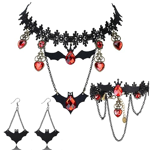 DPKOW Joyería Gótica Collar Gargantilla Encaje Negro Spidder Pulsera Spidder Accesorios Vampiro Gótico para Victoriana Vampiro Fiesta Halloween, Zombie Cosplay Fiesta Suministros para la Mujer