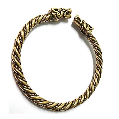 Drachensilber Pulsera vikingos lobos celestes, joya vikinga, bronce Hati Skalli, medieval, grande y masiva, Bronce, Sin piedra