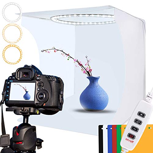 DUCLUS Caja de luz Fotografía 30x30 cm Estudio Fotográfico Portátil, Light Box Fotografia con Luz LED Regulable Blanca Fria/Blanca/Cálida, 6 Fondos de Colores