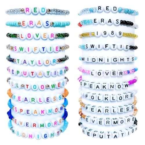 Durratou 22 piezas DIY ERAS pulseras cantante inspirado pulsera de amistad regalo para los fanáticos de la música enamorados para regalo de fiesta, pintura para vidrio