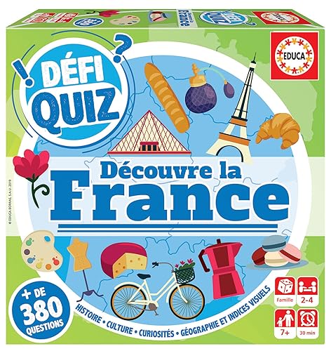 Educa 18155 Defi Quiz. Descubre Francia. Juego de Mesa Familia. Preguntas y respuestas. +7 años Ref, Color Variado, Large
