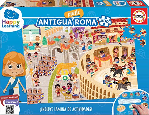 Educa - Antigua Roma - Puzzle Happy Learning, Puzzle de 300 Piezas, Incluye lámina con Actividades para pprender curiosidades, Medida aproximada del Puzzle: 40 x 28 cm. A Partir de 8 años (19319)