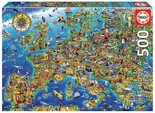 Educa - Puzzle de 500 Piezas para Adultos | Mapa de Europa. Incluye Pegamento Fix Puzzle. A Partir de 11 años (17962)