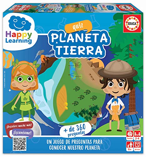 Educa - Quiz Planeta Tierra - Happy Learning, Juego de Mesa con +360 Preguntas Donde los niños aprenderán qué afecta a Nuestro Planeta y qué Podemos Hacer para cuidarlo. A Partir de 6 años (19321)