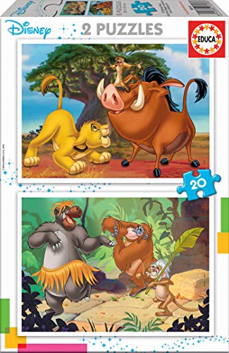 Educa - Set con 2 Puzzles Infantiles de 20 Piezas con Las imágenes de el Libro de la Selva y Rey León, Disney. A Partir de 3 4 y 5 años (18103)