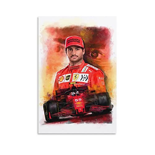 Enartly Pintura De La Lona Carlos Sainz Jr - Piloto de F1 Imprimir Cuadros para la decoración del Dormitorio de la Sala de Estar 50x70cm Sin Marco
