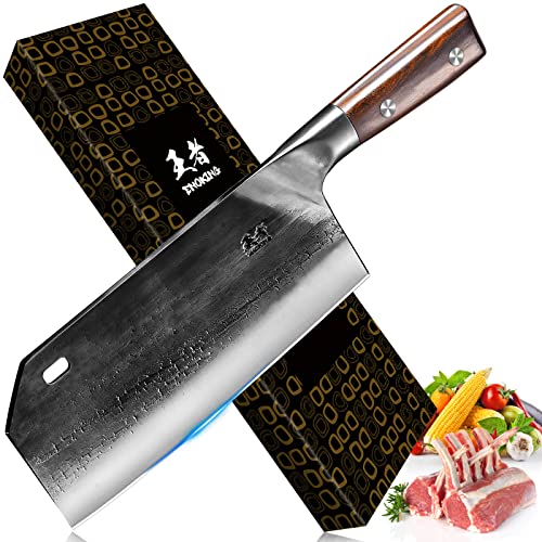 ENOKING cuchillos cocina, cuchillo carnicero chino forjado a mano de 20.5 cm, cuchillo de chef afilado, cuchillos cocina profesional con mango de espiga completa para cocinas domésticas y restaurantes