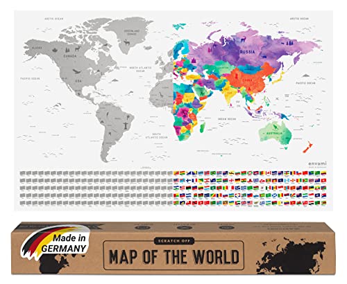 envami® Mapa Mundi Rascar I Mapas del Mundo para Marcar Viajes I 68 X 43 CM I Plata I Scratch Off Travel Map