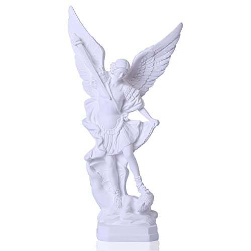 Estatua Blanca de San Miguel Arcángel de 31,5 cm, Estatua de San Miguel en Religión de Resina, Figuras de San Miguel Arcángel victoriosamente sobre Satán, Adecuada para colección o decoración