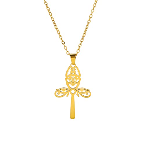 EUEAVAN Ankh egipcio Cruz Ojo de Horus Escarabajo Colgante Collar Amuleto de la Suerte Llave de la Vida Ankh Cruz Joyería egipcia Protección Joyería Religiosa Mujer (Oro)