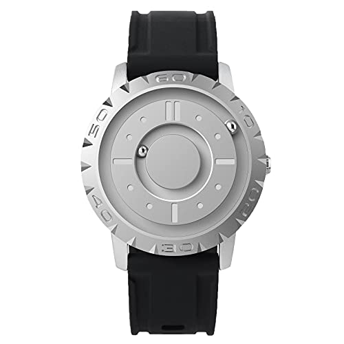 EUTOUR Reloj Magnetico Hombre Cuarzo Sin Vidrio Rodamiento de Bolas Relojes de Pulsera para Hombres con Correa en Silicona Plateado