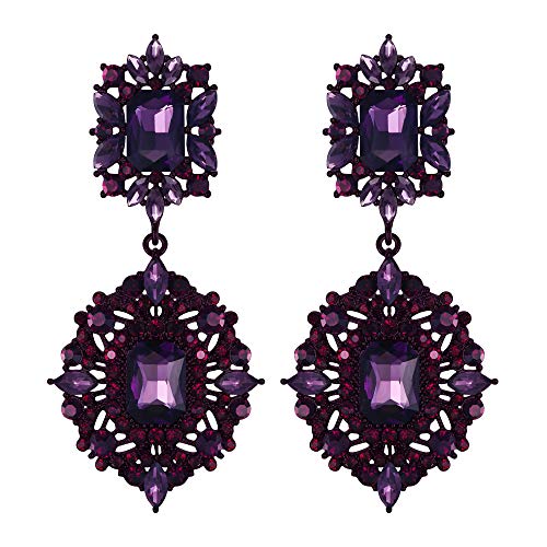 EVER FAITH Pendientes Mujeres de Cristal Austríaco de la Boda Art Deco Lámpara de Araña Estilo Vintage Gatsby Pendientes Violeta Tono Violeta