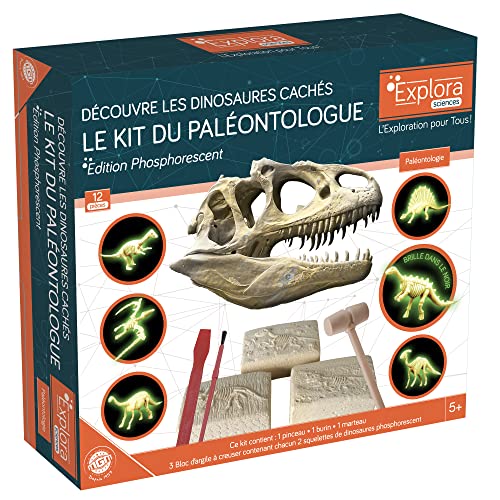 EXPLORA - Dinosaurios fosforescentes - Kit de paleontólogo - 039400 - Yeso para excavar - Kit de Descubrimiento - Juego para niños - Científico - Educativo - Aventura - Juguete - A Partir de 5 años