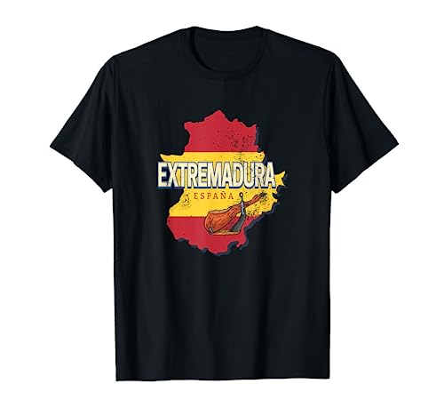 Extremadura España Región Retro Mapa Vintage Jamón Recuerdo Camiseta