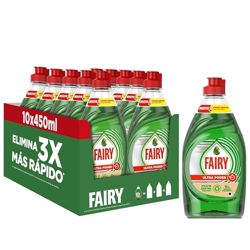 Fairy Ultra Poder Lavavajillas Líquido a Mano, 4,5 L (10 x 450 ml), Óptimo Poder Antigrasa