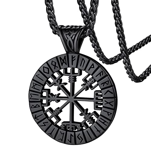 FaithHeart Collar Hombre Vikingo Medalla Vegvisir Compás Acero Inoxidable 316L Amuleto Vikingo Runas Letras Regalo Cumpleaños Reyes brujula nordica amuleto