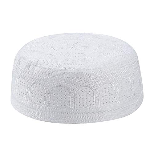 FakeFace Hombres Bordado Musulmán Oración Kufi Sombrero Masculino Cabeza Gorro Egipcio Turco Árabe Islámico Redondo Forma Cómodo Hijab Islam Hombre Bordado Sombrero, Blanco, Talla única