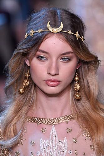 Fashband Diadema de luna bohemia con estrella dorada, accesorio para el cabello, flor nupcial, boda, cadena para el cabello, joyería para mujeres y niñas