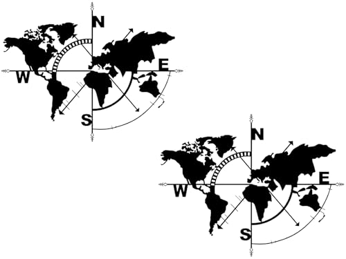 Fenhua Mapa Del Mundo De Metal Para Pared, Brújula, Letrero De Metal, Arte De Pared De Metal, Decoración De Pared De Metal, Decoración De Oficina En El Hogar (negro, 39 X 29 Cm)