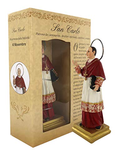 Ferrari & Arrighetti Estatua de San Carlos de 12 cm en caja de regalo con marcador, figura religiosa con caja de regalo decorativa, texto en IT