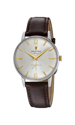 Festina Reloj Hombre F20248/2 Outlet Caja de Acero Inoxidable 316l Plateado Correa de Cuero Marrón