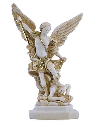 Figura de escultura de estatua griega de San Miguel Arcángel derrotado Lucifer
