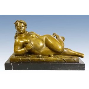 Figura de mujer tumbada con manzanas - Fernando Botero - firmada - Escultura de bronce - Decoración del hogar - Figura de artista en bronce - Figura de bronce