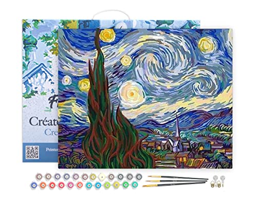 Figured'Art Pintar por Numeros Adultos con marco Van Gogh La noche estrellada - Manualidades pintura acrilica Kit Cuadro DIY completo - 40x50cm con bastidor montado