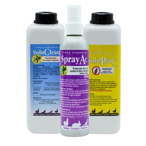 FINCA CASAREJO Pack de Productos Limpieza y desinfección del gallinero - Previene piojos y ácaros - Productos Naturales - 1 L (Ref. SLPCK2L)