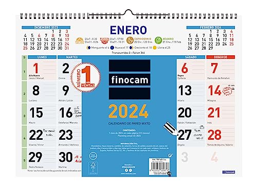 Finocam - Calendario 2024 Color de Pared Mixto Enero 2024 - Diciembre 2024 (12 meses) Color Español