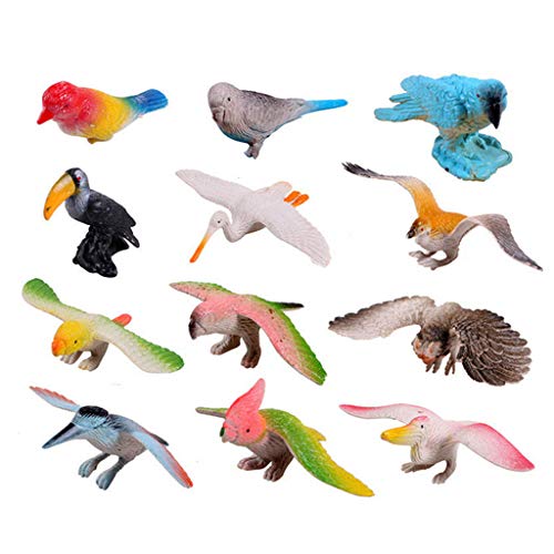 FLORMOON Figuras de Aves 12 Piezas Set de Juguetes de Animales de Aspecto Realista Modelos de Animales de plástico Juguetes Aves Artificiales Figuras Niños Juguetes educativos para niños Niñas Niños