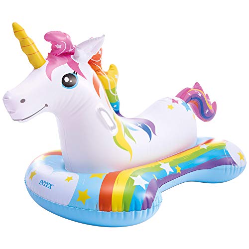 Flotador unicornio INTEX, 163x86 cm, Colchoneta unicornio para niños, Unicornio inflable, Para 1 niños a partir de 3 años, 2 asa de sujeción, Peso máximo 40 Kg, multicolor