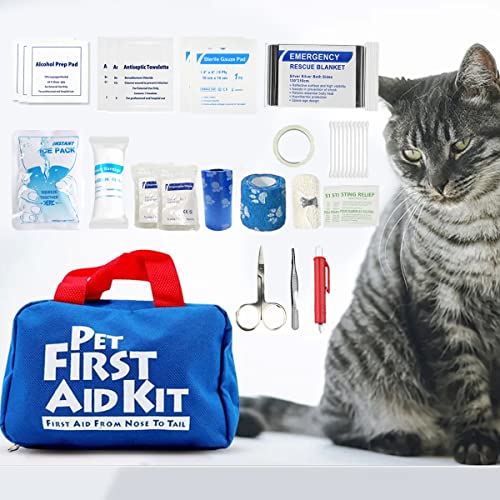 FMJI Botiquín de Primeros Auxilios para Mascotas para Perros y Gatos, 88 PCS Bolsa de Supervivencia de Emergencia para Mascotas para Caminatas al Aire Libre Camping Emergencie