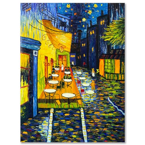Fokenzary - Pintura de reproducción de Terraza de café por la noche de Vincent Van Gogh, lona, 24x32in