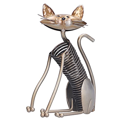 Forjado a Mano Estatua de Gato de Metal,Estatua de Animal,Decoraciones de Arte de Metal Moderno,para el Hogar, Cuarto, Estante para Libros,Chimenea, Oficina, Escritorio Decoración