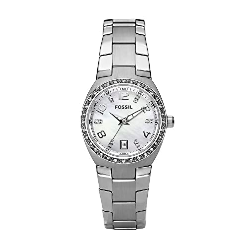 Fossil Reloj para mujer Colleague, movimiento de cuarzo, caja de acero inoxidable plateado de 28 mm con correa de acero inoxidable, AM4141