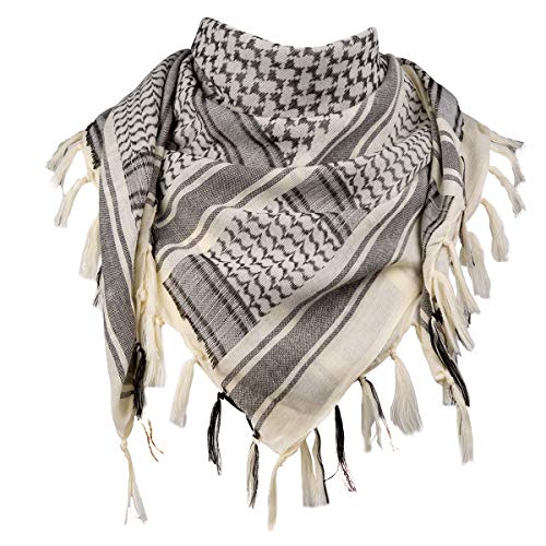 FREE SOLDIER Bufanda Militar Shemagh Tactical Desert Keffiyeh Bufanda de Cuello con Cabeza Bufanda árabe con Borla 43x43 Pulgadas,Beige