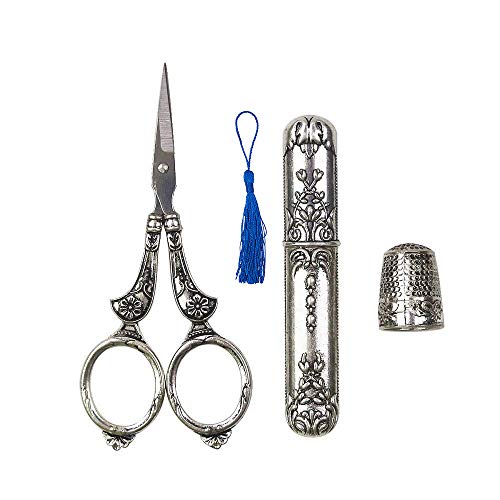 Freyamall Antigüedades Europeas Kit de Costura Vintage Tijeras de Metal Dedal Estuche de Bricolaje Herramientas de Costura para Bordado de Punto de Cruz Artesanía Accesorios