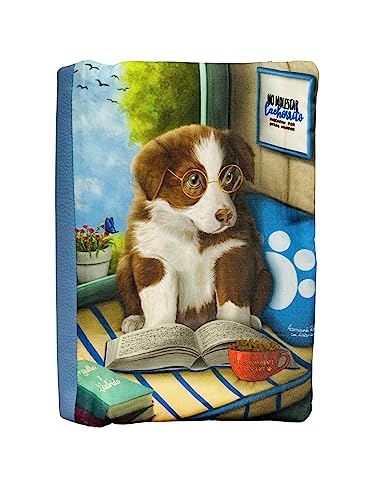 Funda artesanal mediana de solapa para libros de Cachorrito Lector + marcapáginas de regalo, funda de algodón ecológico, acolchada. Regalo ideal para adolescentes