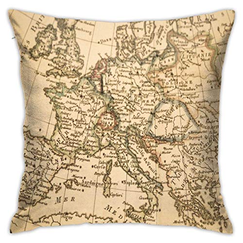 Fundas de almohada decorativas con diseño de mapa de Europa antiguo de Alemania, Italia, Francia, España, continente mediterráneo, 45,7 x 45,7 cm, fundas de cojín cuadradas para el hogar, sofá,