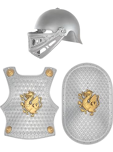 Funidelia | Casco, escudo y armadura medieval para niño Medieval, Edad Media - Disfraz para niños y divertidos accesorios para Fiestas, Carnaval y Halloween - Gris/Plateado