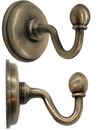 FUXXER® - 2 ganchos de latón antiguo, ganchos de pared, diseño clásico de bronce y hierro de latón, 48 x 59 mm, juego de 2.