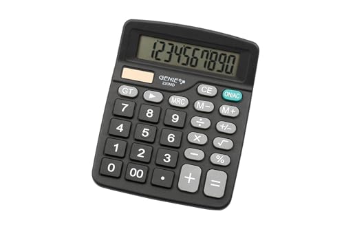 Genie 220 MD Calculadora de escritorio de 10 dígitos, doble potencia (solar y batería) 1 pieza, diseño compacto, negro