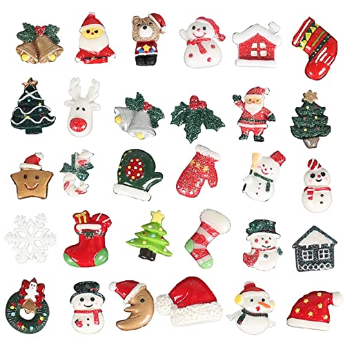 GGISUI 30pcs Navidad Miniatura de Resina de Papá Noel Variedad de Estilos, Sonajeros, Arbol de Navidad, Muñeco de Nieve Mini Decoración de Navidad para el Regalo