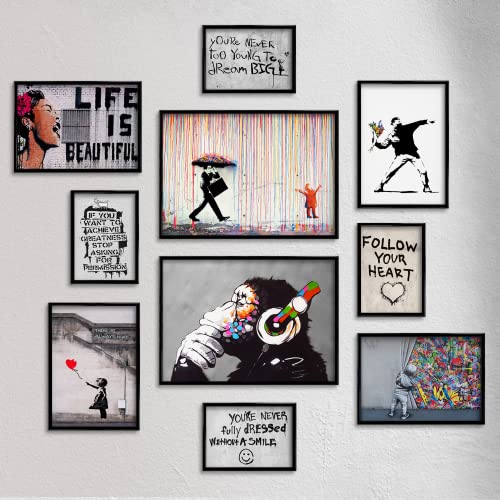 Giallobus - Conjunto de 10 Carteles de Pared - Banksy - Colección Banksy 1 - Papel estucado - | 2 x A3 42x30cm | 4 x A4 30x21cm | 4 x A5 21x15cm | - SIN Marcos - Cuadros Modernos salón