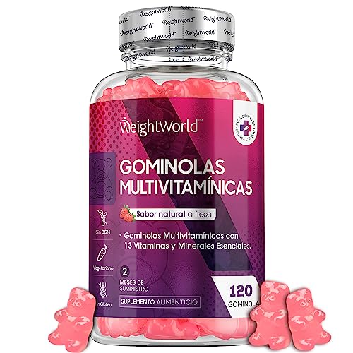 Gominolas Multivitaminas y Minerales, 120 Gummies (Sabor Fresa) - 13 Vitaminas y Minerales como Vitamina D3, C, B6, B12, E, Biotina, Zinc y Ácido Fólico, para 2 meses, Sin Gluten