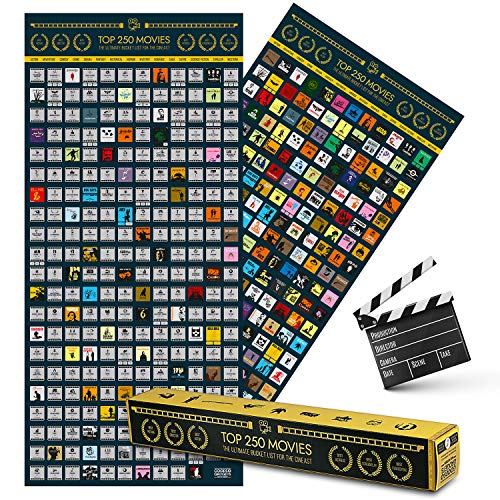 GOODS+GADGETS Top 250 Movie Bucket List Scratch Poster XXL - La lista definitiva de la guía de películas para rascar con las mejores películas jamás hechas en forma de póster de película para rascar