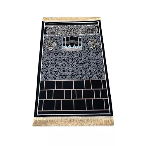 Greatfool Alfombra de oración Musulmana para oración islámica – Alfombra de oración Musulmana Que representa la meca Gruesa y cómoda para Mujer y Hombre musulmán (Negro #1)